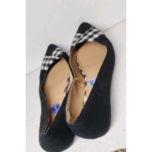 black ballet flats W/ white plaid toe Sz 8.5 Slip On Pointed Toe Suede ROSS - Picture 8 of 10